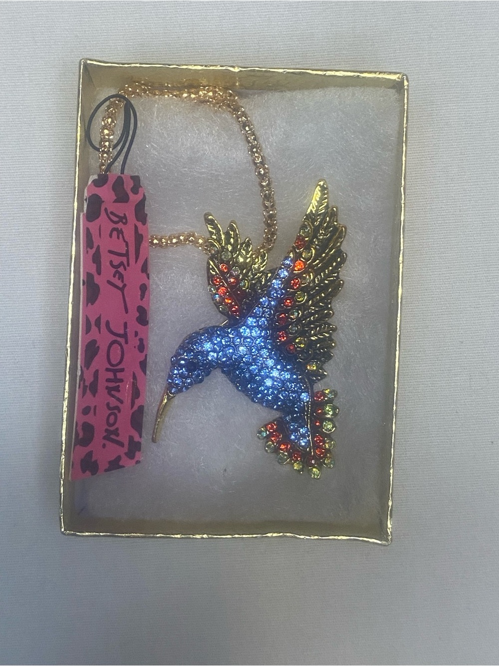 Betsey Johnson Blue and Multicolor Crystal Hummingbird Pendant Necklace